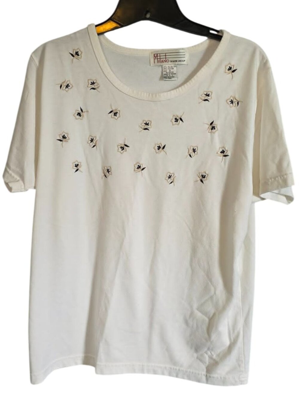 Milano Design Group Cream Embroidered Floral Tee